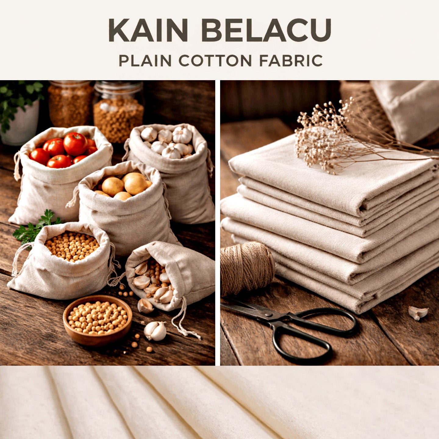[WE-ARTS] Kain Belacu Plain Cotton Fabric Calico Fabric Kain Cotton DIY Kain Rentang Klasik - 96cm