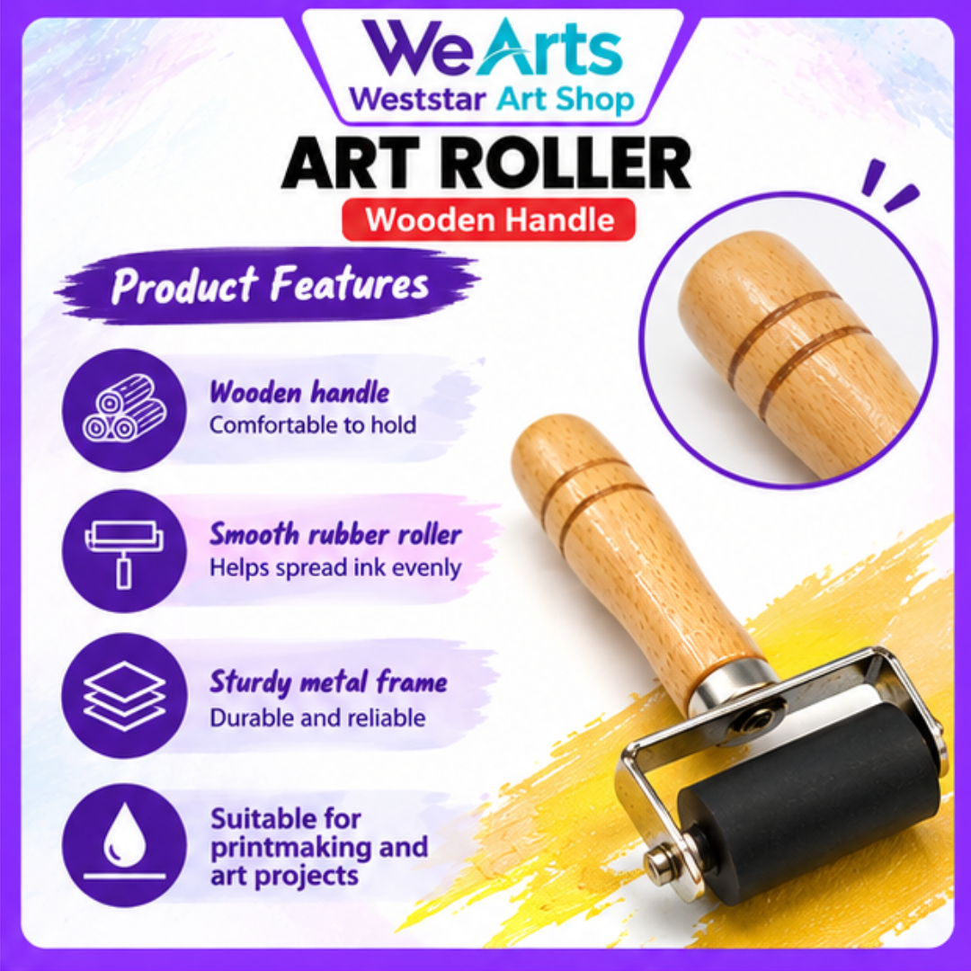 ART ROLLER Wooden Handle | Printmaking Ink Roller with Wooden Handle
