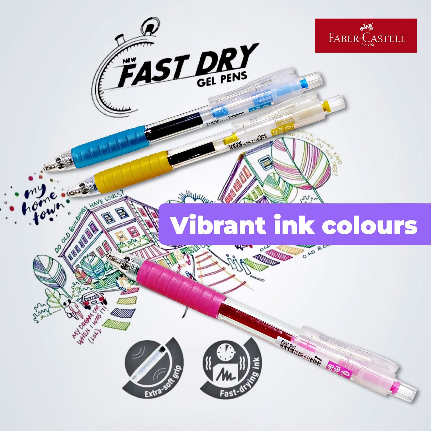 [WE-ARTS] Faber Fast Gel Pen Set of 4 colours / 6 colours