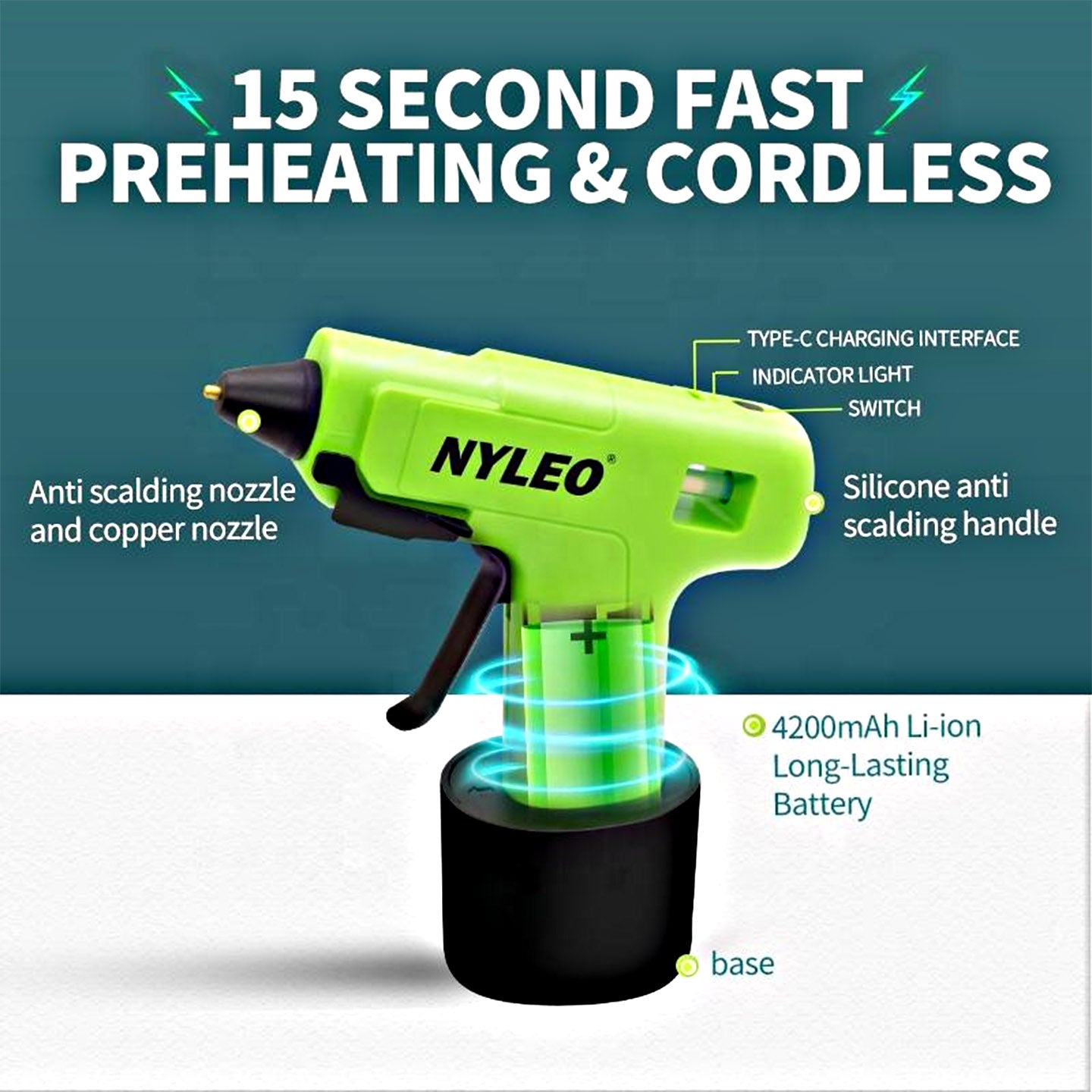 NYLEO Wireless Lithium Glue Gun NL246 / NL242 Cordless Glue Gun- Small Glue Gun