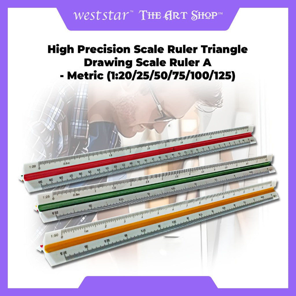 High Precision Scale Ruler Triangle Drawing Scale Ruler A - Metric (1:20/25/50/75/100/125)