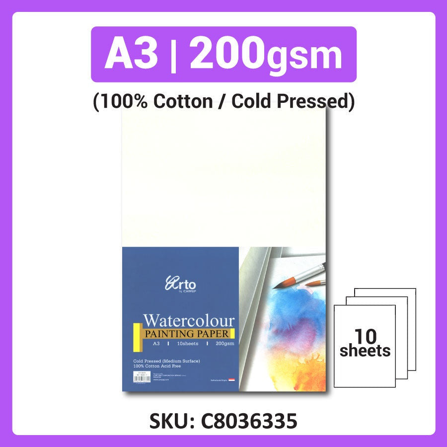 A3, A4 Campap Watercolor Paper (10 x Loose Sheet) | 200gsm / 300gsm