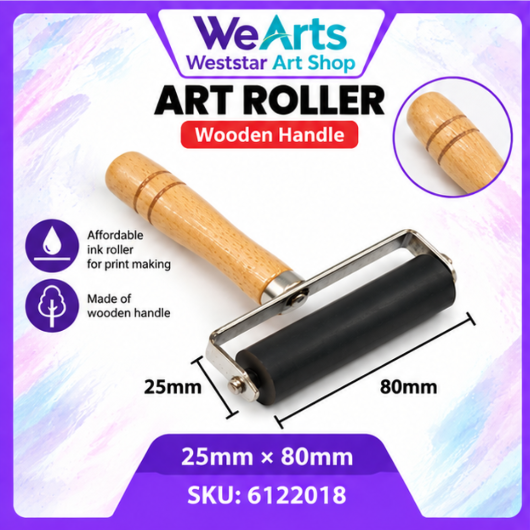 ART ROLLER Wooden Handle | Printmaking Ink Roller with Wooden Handle