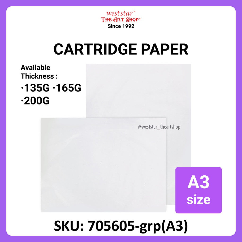 WESTSTAR ARTYS A3 Drawing Cartridge paper ( 135gsm, 165gsm, 200gsm - 10s, 50s)  Loose Sheets