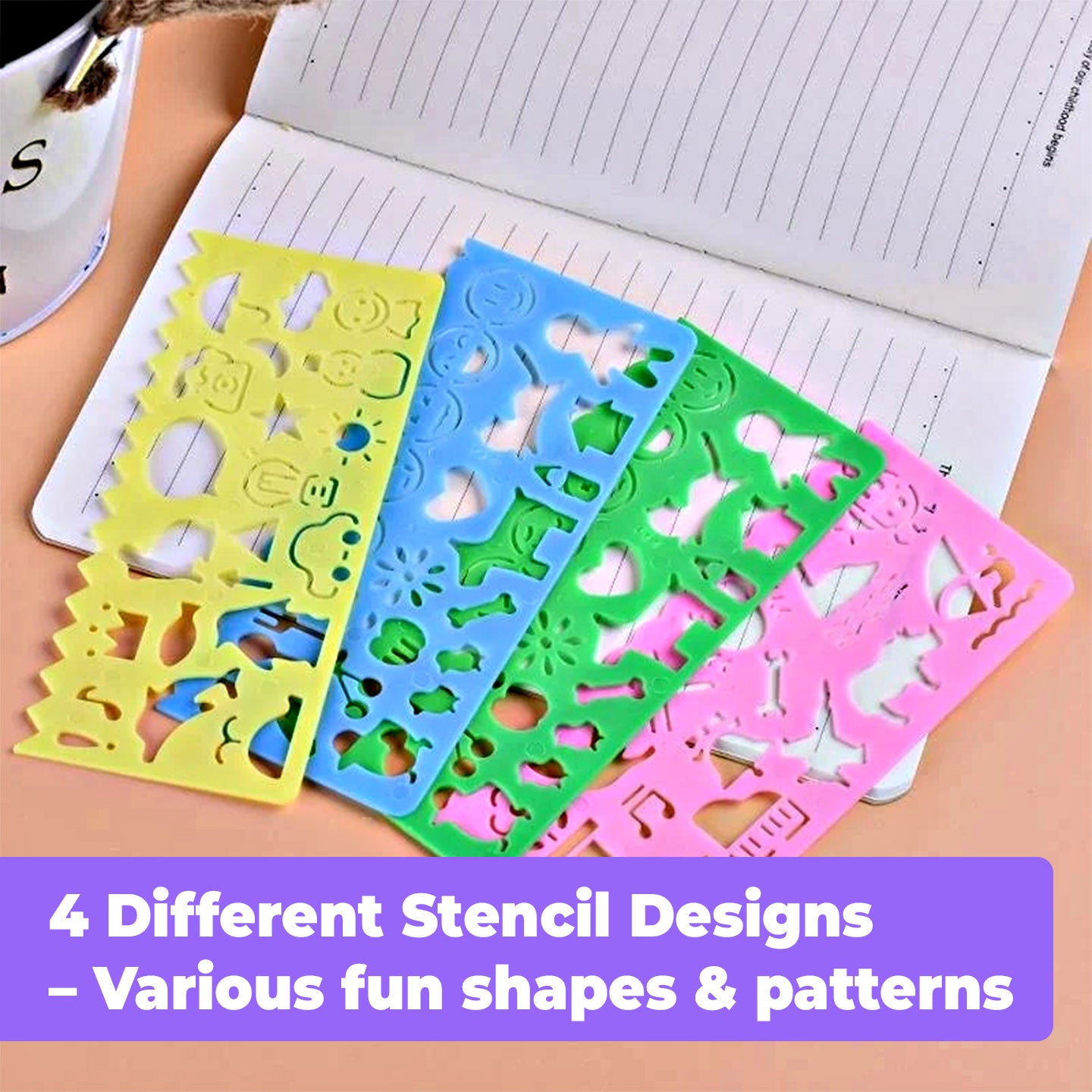 [WE-ARTS] Kids Plastic Drawing Stencil Set 6.3*14.7cm (4pcs Set) Alat Quilling Kertas DIY Craft Tools