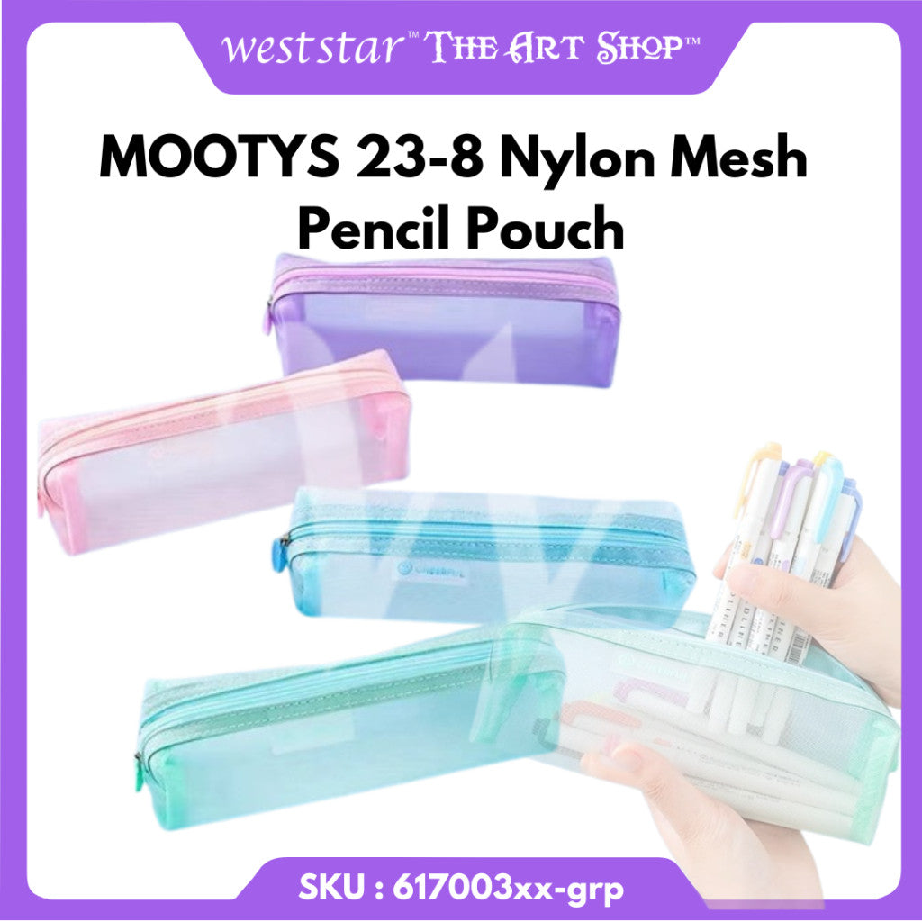 MOOTYS 23-8 Nylon Mesh Pencil Pouch Translucent Mesh Colour Pencil Bag Zip Clear Pencil Case (Colour randomly)