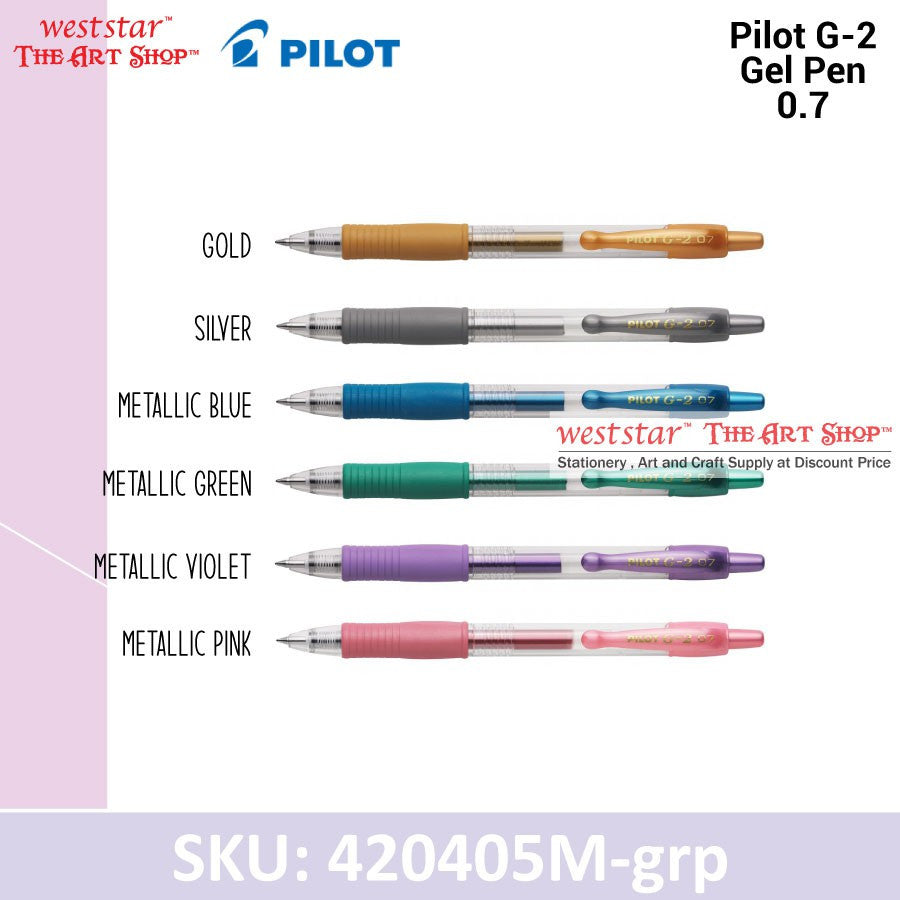 PILOT G2 Gel Pen, Pilot Retractable Gel Pen, Pilot G-2 Gel Pen (METALLIC / PASTEL COLOR) 0.7mm