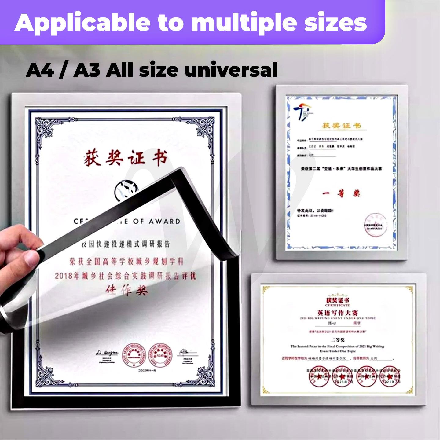 [WE-ARTS] A4 / A3 Magnetic Display Frame Magnetic Display Board Wall Stick Frame Photo Certificate Office Adhesive