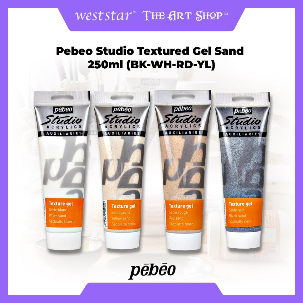 Pebeo Texture Gel (250ml) | BLACK, WHITE, RED, YELLOW SAND