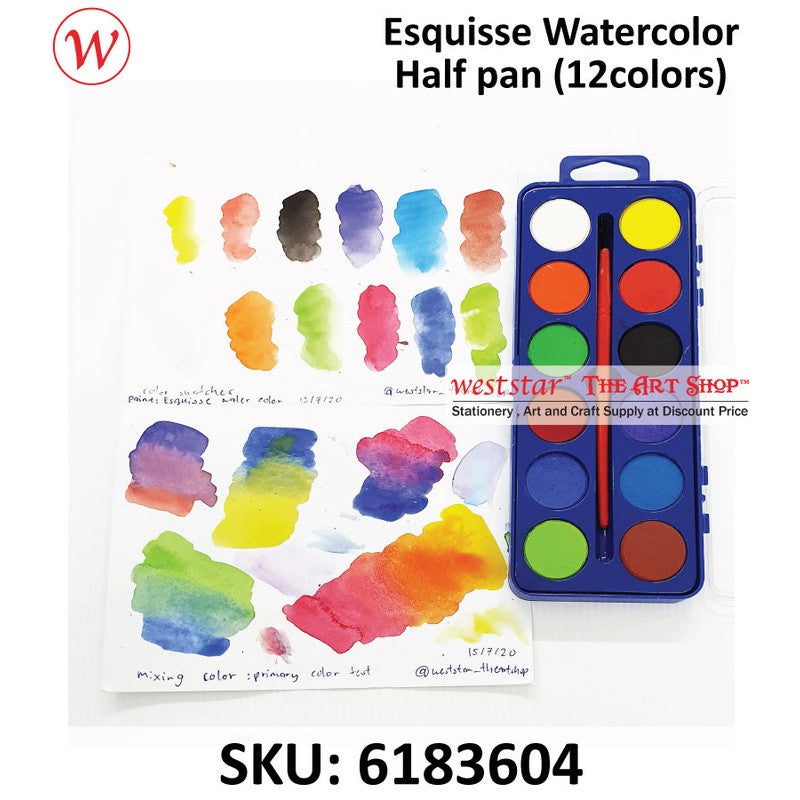 Esquisse Watercolor Half Pan Set | 12colors, Watercolour, Water Color, Cat Air Warna Air