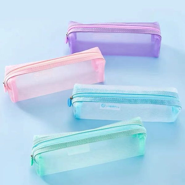 MOOTYS 23-8 Nylon Mesh Pencil Pouch Translucent Mesh Colour Pencil Bag Zip Clear Pencil Case (Colour randomly)