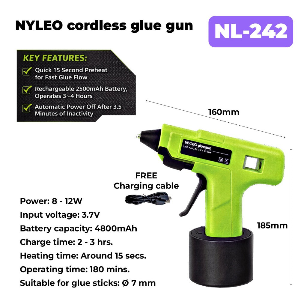 NYLEO Wireless Lithium Glue Gun NL246 / NL242 Cordless Glue Gun- Small Glue Gun