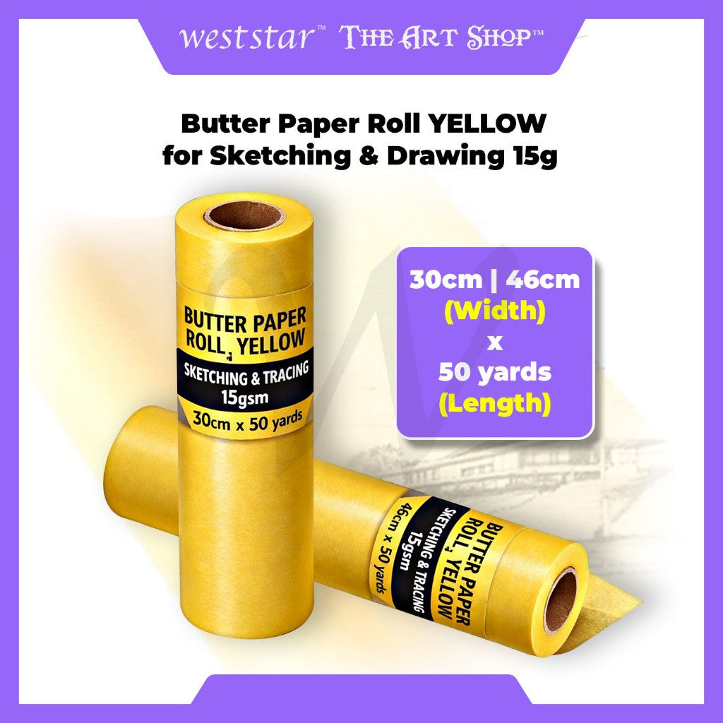 [WE-ARTS] Butter Paper Roll YELLOW  for Sketching & Drawing - 15g  (30cm / 46cm*50 yard )
