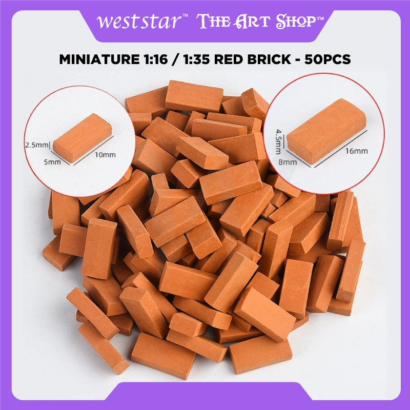 [Weststar TAS] Miniature 1:16 / 1:35 Red Brick Mini Red Wall Bricks Roof Red Tiles Building Set DIY  - 50pcs