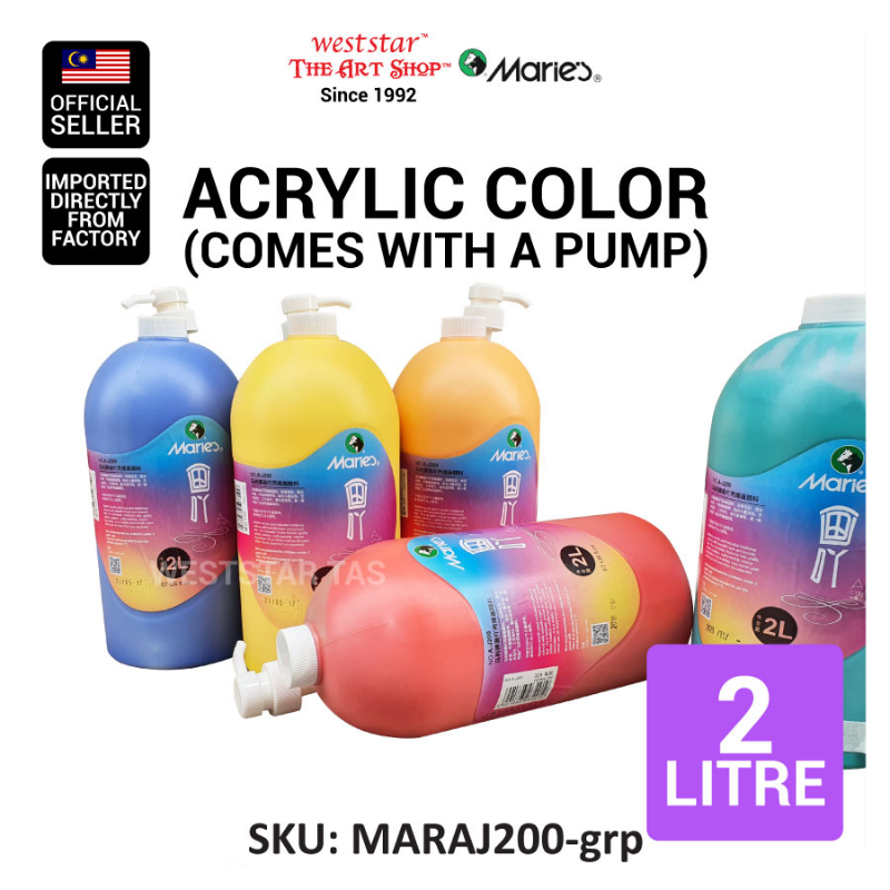 Marie's Acrylic Color with pump, Marie's Acrylic 2Litre, Big bottle Acrylic Paint Large Bottle