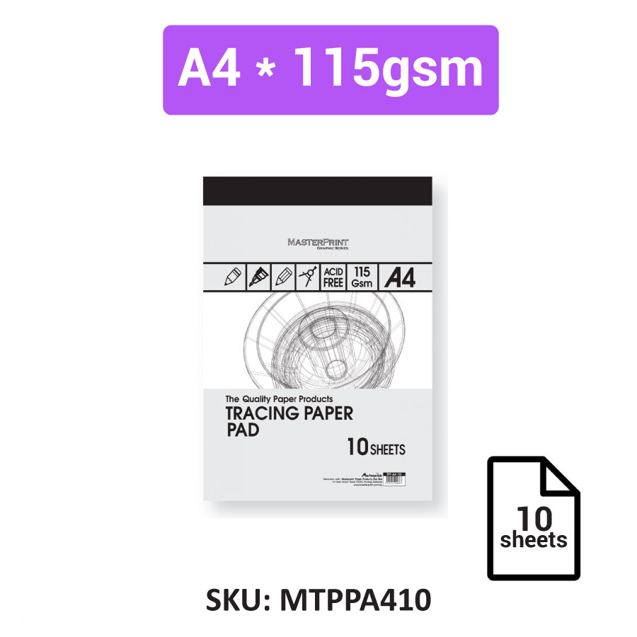 A2,A3,A4 Masterprint Tracing Paper Pad (Acid Free) 10sheets - 115gsm