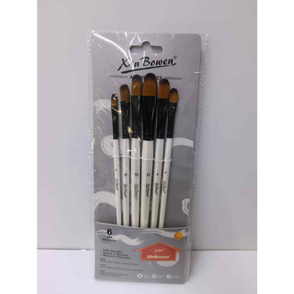 [WESTSTAR] Nylon Brush Mix, Assorted Brush Set, Round, Filbert, Flat #3352 (Short Handle) (6pcs Set)