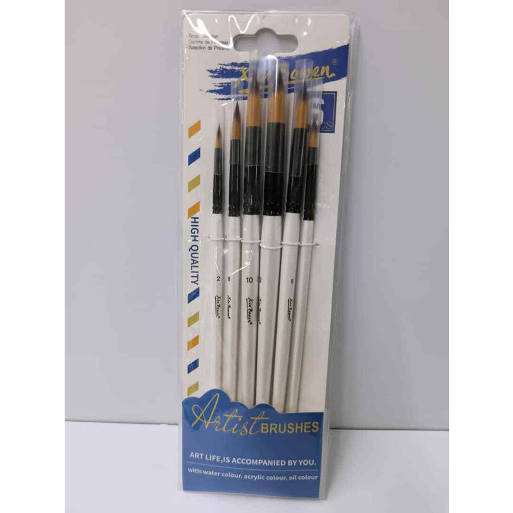 [WESTSTAR] Nylon Brush Mix, Assorted Brush Set, Round, Filbert, Flat #3352 (Short Handle) (6pcs Set)