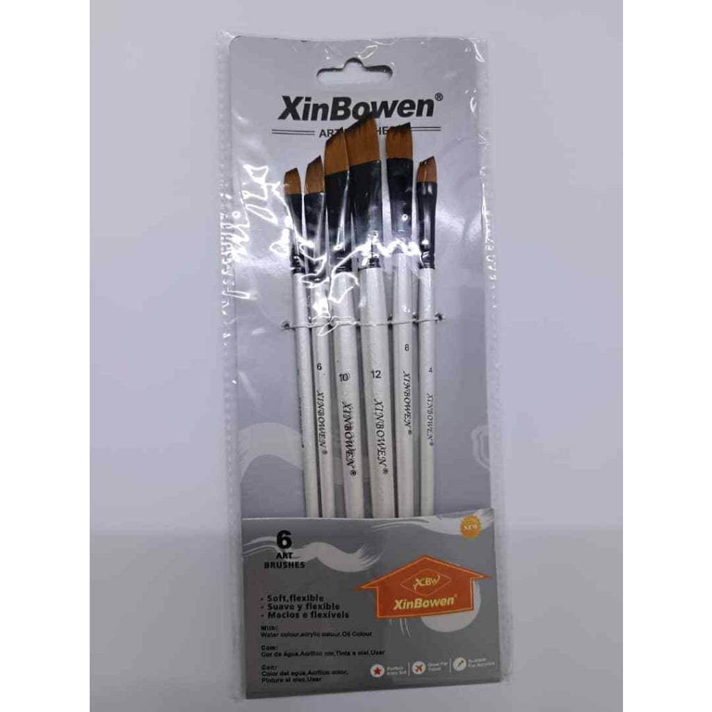 [WESTSTAR] Nylon Brush Mix, Assorted Brush Set, Round, Filbert, Flat #3352 (Short Handle) (6pcs Set)