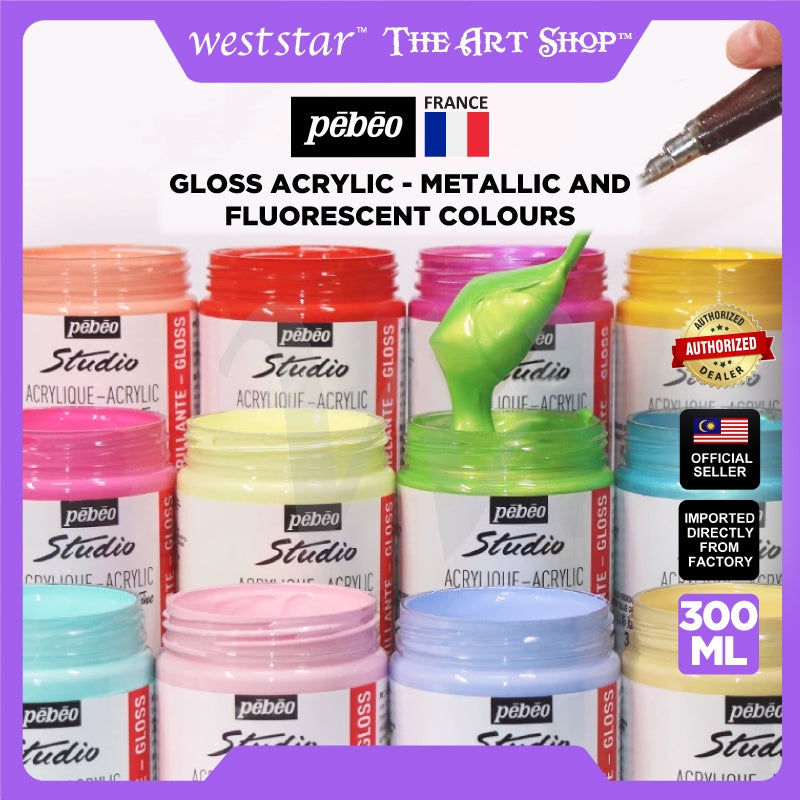 [Weststar TAS] Pebeo 300ml Gloss Acrylic - Metallic and Fluorescent Colours