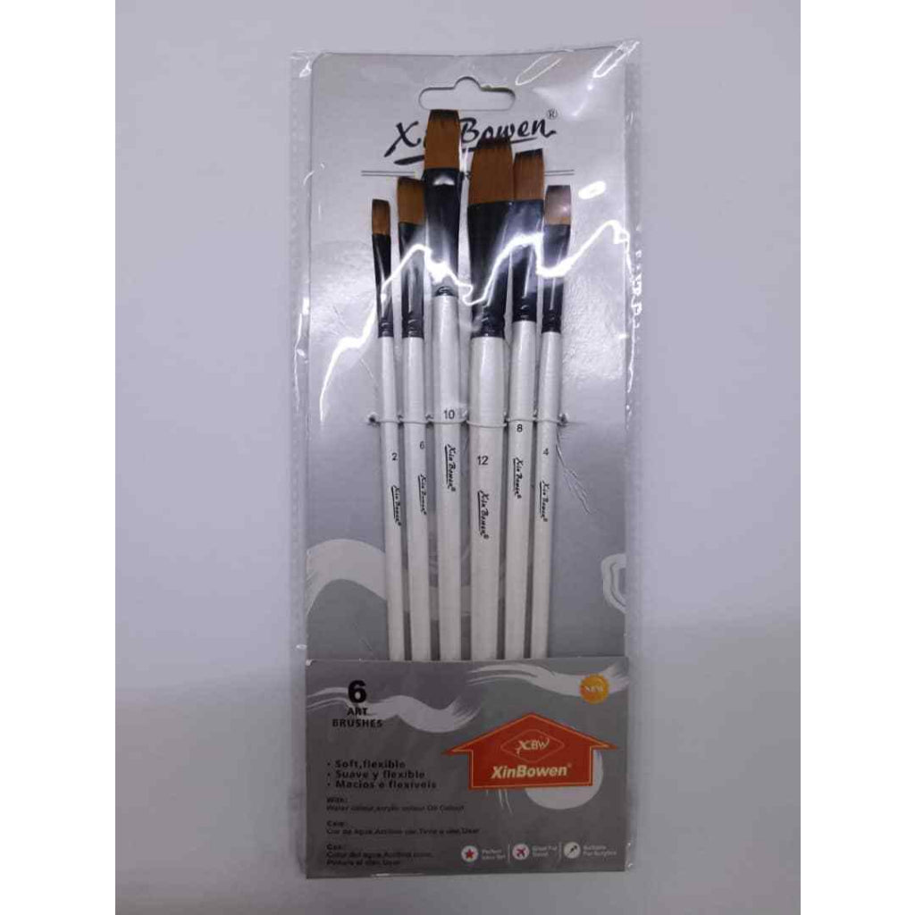 [WESTSTAR] Nylon Brush Mix, Assorted Brush Set, Round, Filbert, Flat #3352 (Short Handle) (6pcs Set)