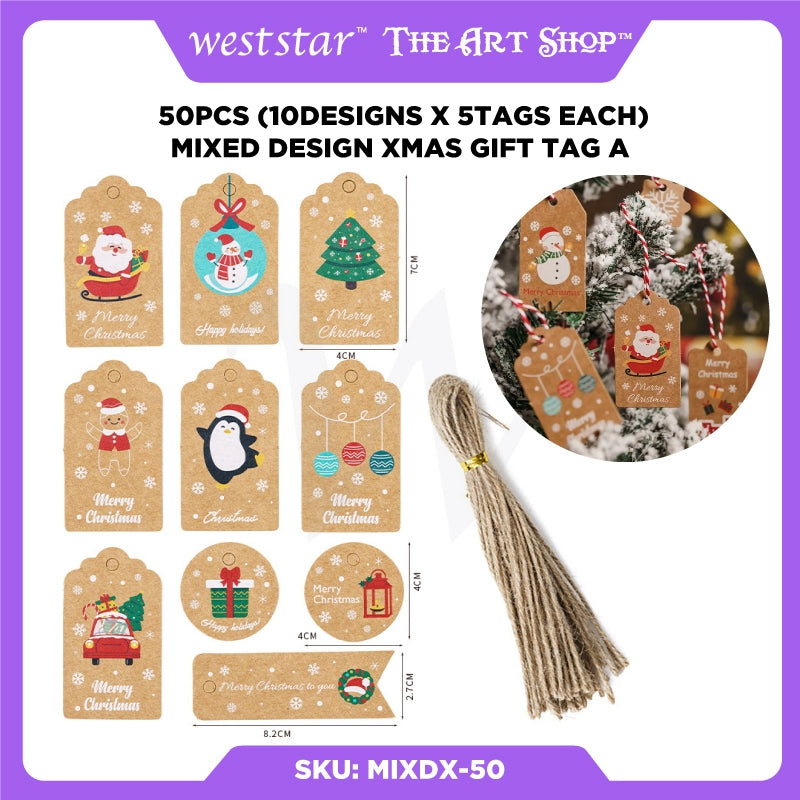 [Weststar TAS] 50pcs (10designs x 5tags each) Mixed Design Xmas Gift Tag A decoration