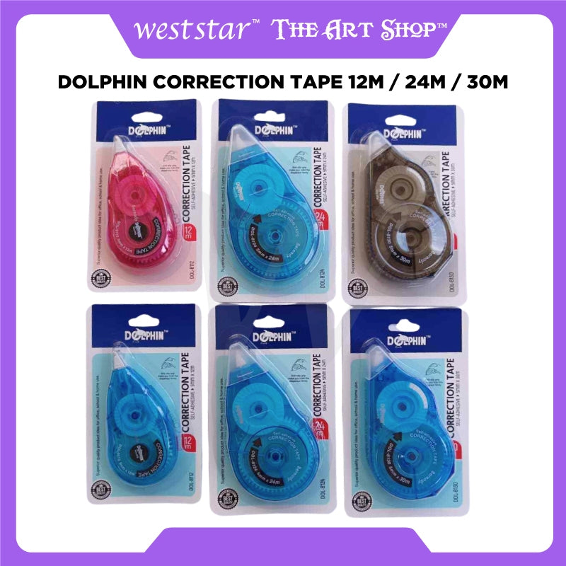 [WESTSTAR] Dolphin Correction Tape Office Stationery Writing Instrument Student Stationery 12m / 24m / 30m