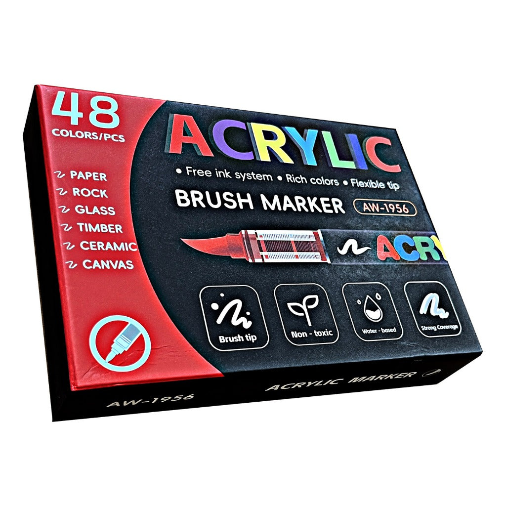 [WETAS] AW1956 Acrylic Brush Marker Set Acrylic Marker Set  (12 / 24 / 36 / 48 Colours)