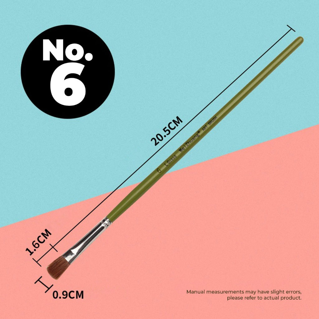 FLAT WOLF Hair Brush Short Handle Painting Brush LG2858 No.1 to No. 12 (Single Pc)