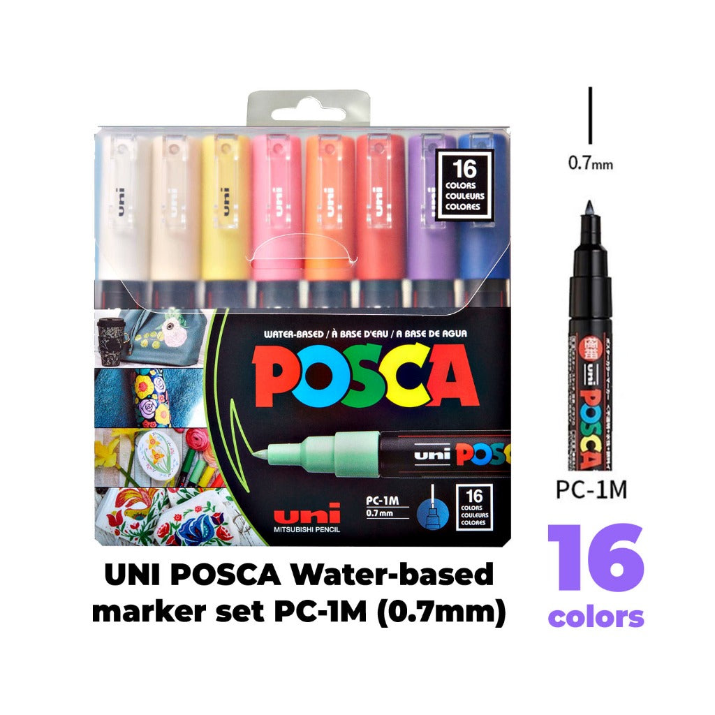 UNI POSCA Water-based Paint Marker Set ( PC-1M 8C ,8SC & 16C / PC-3M 8C ,8SC & 16C / PC-5M 8C ,8SC & 16C )