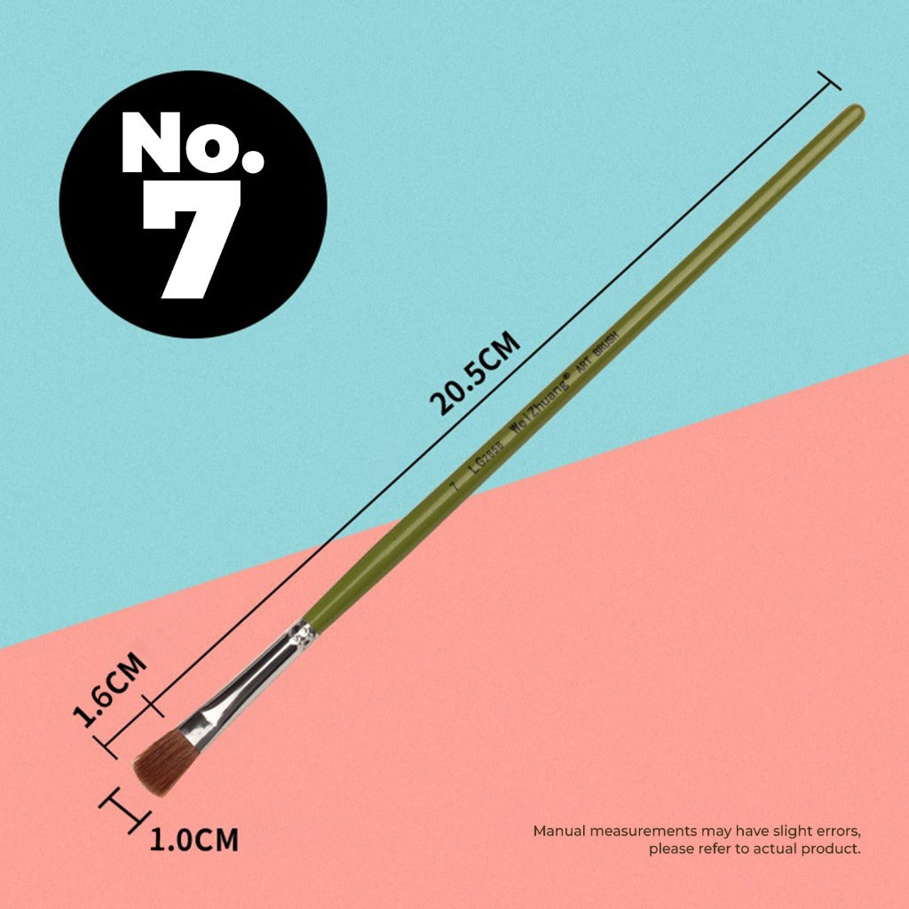 FLAT WOLF Hair Brush Short Handle Painting Brush LG2858 No.1 to No. 12 (Single Pc)