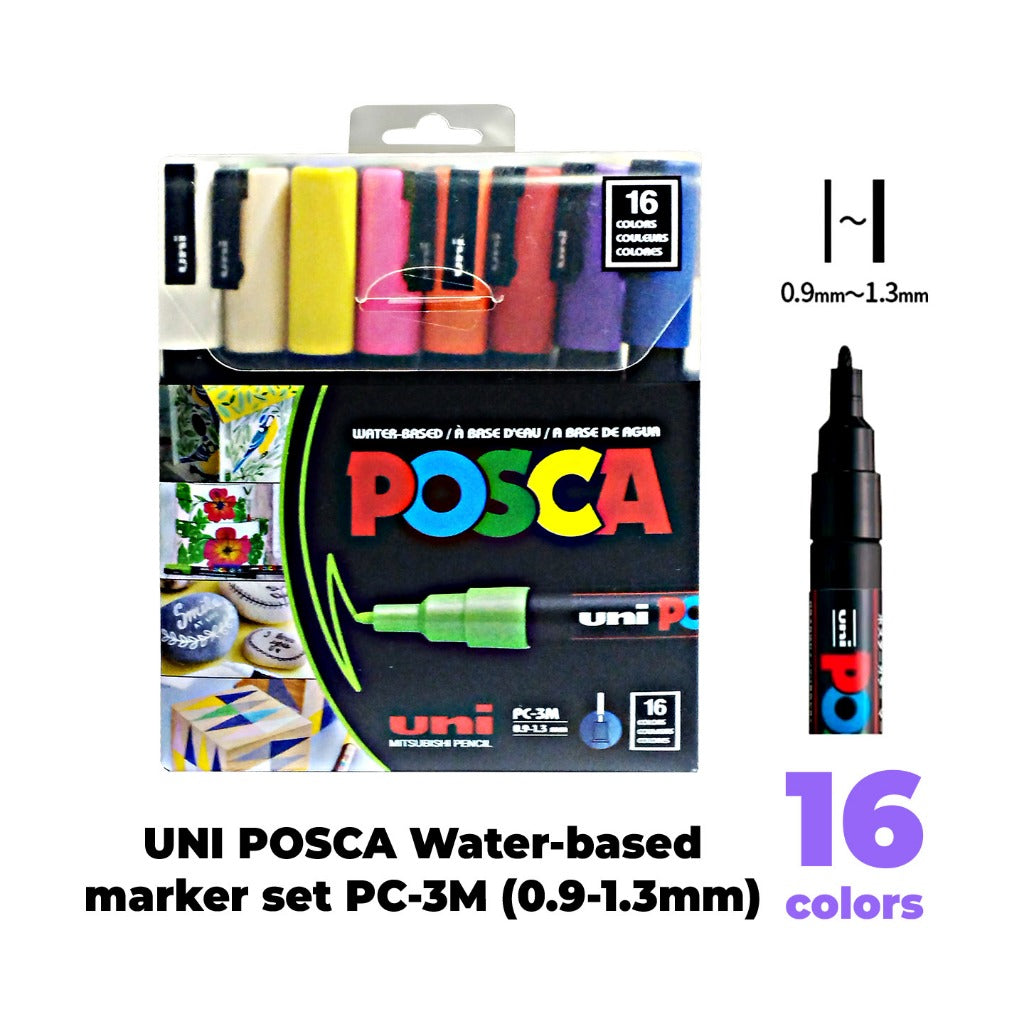 UNI POSCA Water-based Paint Marker Set ( PC-1M 8C ,8SC & 16C / PC-3M 8C ,8SC & 16C / PC-5M 8C ,8SC & 16C )
