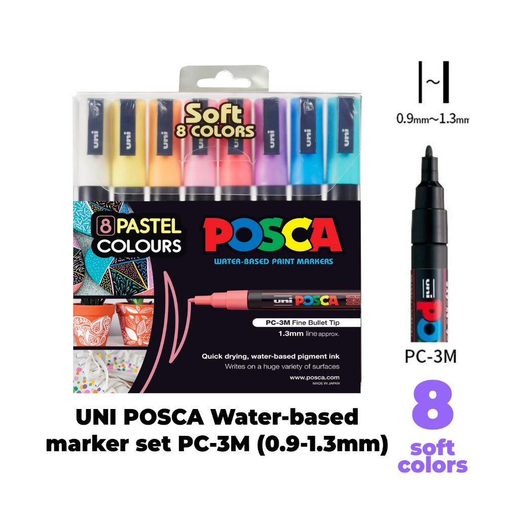 UNI POSCA Water-based Paint Marker Set ( PC-1M 8C ,8SC & 16C / PC-3M 8C ,8SC & 16C / PC-5M 8C ,8SC & 16C )