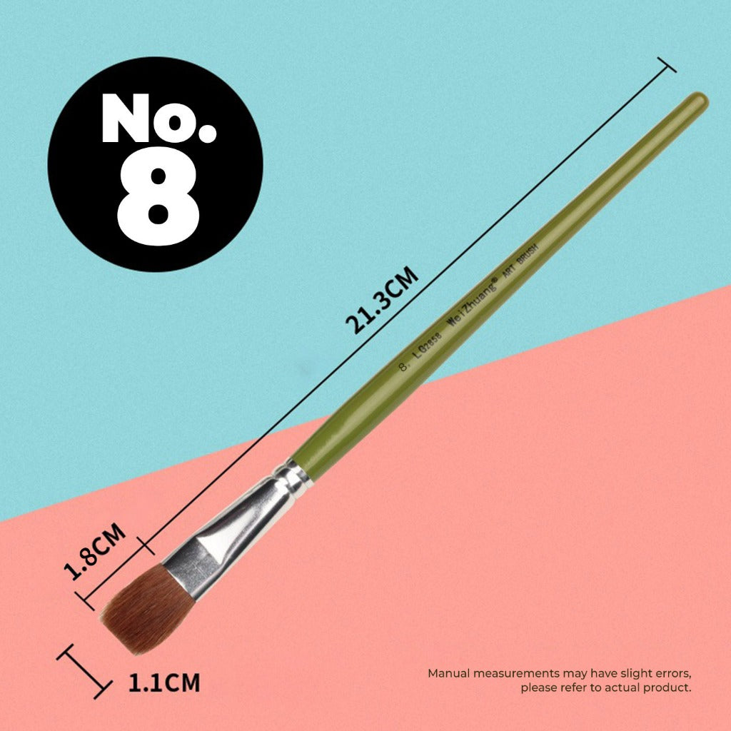 FLAT WOLF Hair Brush Short Handle Painting Brush LG2858 No.1 to No. 12 (Single Pc)
