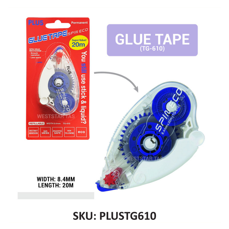 Plus Permanent Glue Tape (TG-610) (8.4mm x 20meter)