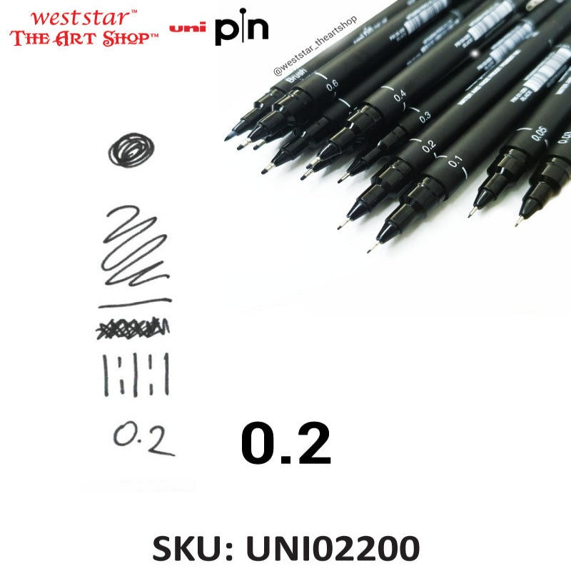 Uni Pin Fineliner Drawing Pen Set of 8, 0.1mm 0.8mm & Brush Nib 3 Colours 