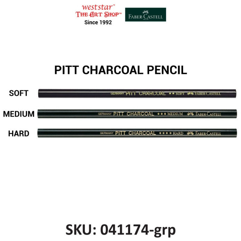 Faber-Castell Pitt Natural Charcoal Pencil, Oil-free, Black | Soft, Medium, Hard