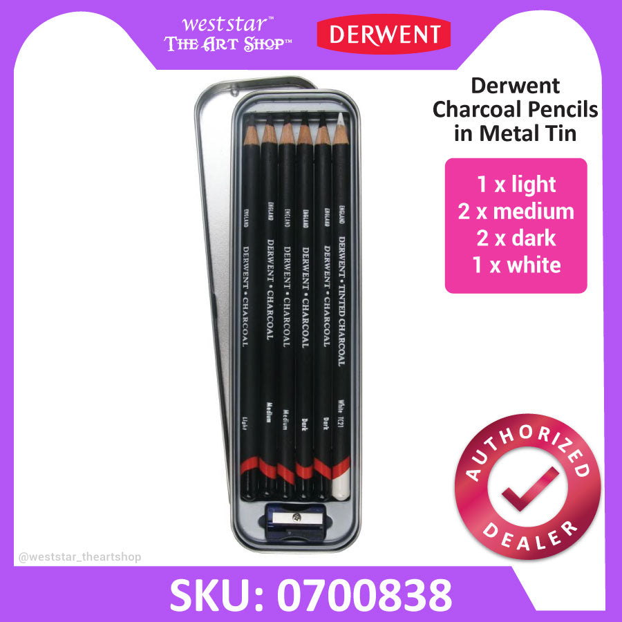 Derwent Charcoal Pencils | Tin of 6pcs