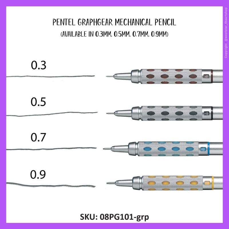 Pentel Graphgear 1000 Mechanical Pencil, Pentel Drafting Pencil  (0.3, 0.5, 0.7, 0.9mm)