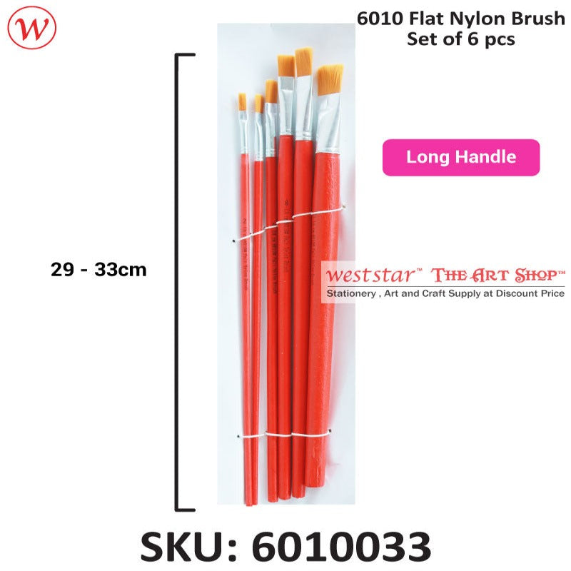 Flat Nylon Brush Set of 6pcs (Long Handle)