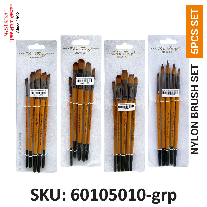Nylon Brush 5pcs, Assorted Brush Set #5010 (Short Handle) | 5pcs Set