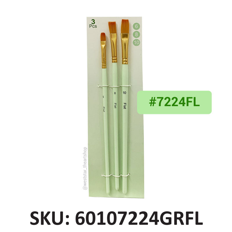 Nylon Brush Set - Pastel Green (#7224) | 3pcs Flat (#6, #8, #10)