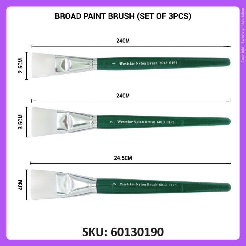 Weststar Broad Nylon Brush Flat Painting Brush (Set of 3pcs)