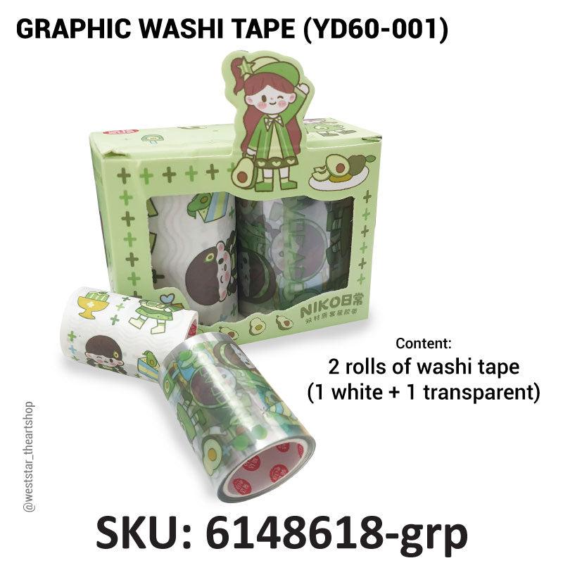 NIKO YD60-001 Graphic Washi Tape (6cm) 2 in 1