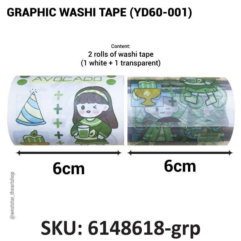 NIKO YD60-001 Graphic Washi Tape (6cm) 2 in 1