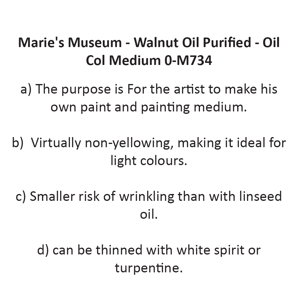 Marie's Museum - Walnut Oil Purified - Oil Col Medium 0-M734
