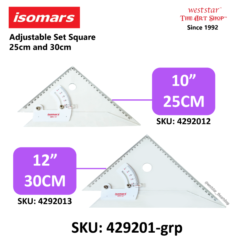Isomars Adjustable Set Square 25cm (10") & 30cm (12")