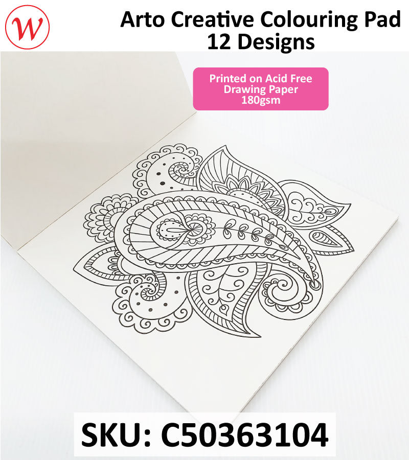 Arto Creative Coloring Pad 12designs - 200mm x 200mm | 180gsm