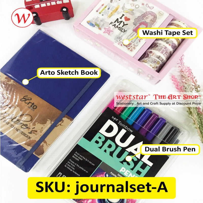 Journal Set - Sketch book + Brush Pen Set + Washi Tape