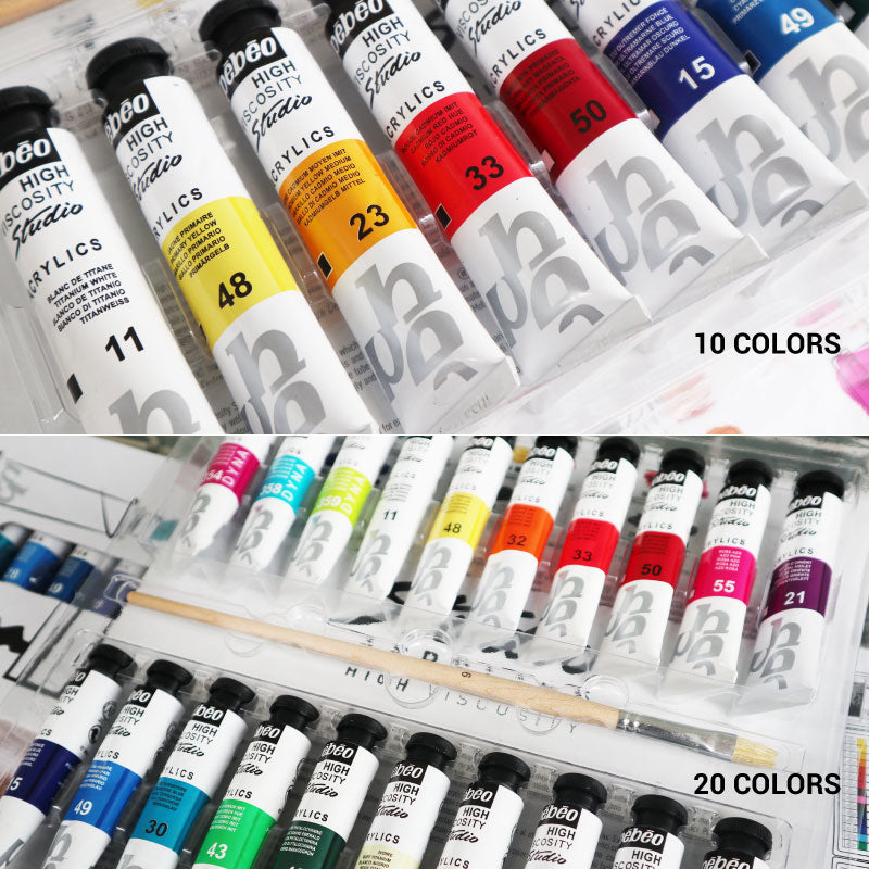 Pebeo High Viscosity Studio Acrylic Set (20ml) - 10colors / 20colors (+ 1Brush)